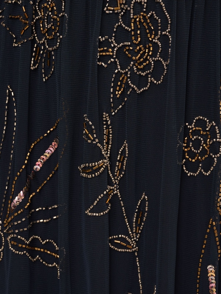 Adrianna Papell Blue Bead Mesh Long Dress - Image 6 of 6