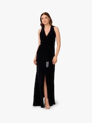 Adrianna Papell Blue Halter Draped Velvet Gown - Imagem 1 de 6