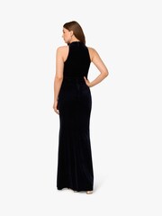 Adrianna Papell Blue Halter Draped Velvet Gown - Imagem 2 de 6