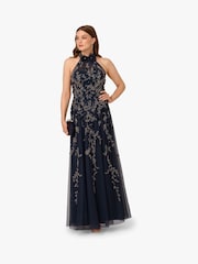 Adrianna Papell Blue Beaded Petal Long Dress - Image 3 of 6