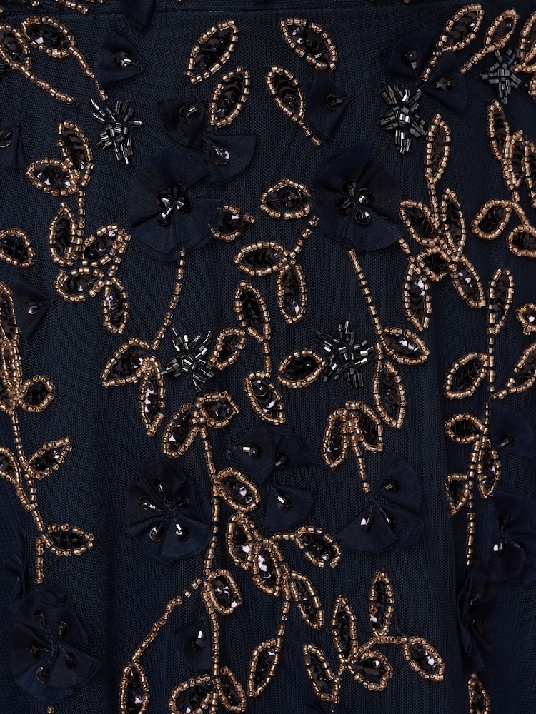 Adrianna Papell Blue Beaded Petal Long Dress - Image 6 of 6