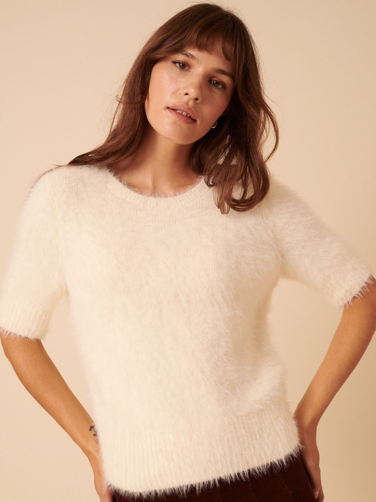 Nobodys Child White Eyelash Knitted T-Shirt - Image 1 of 5
