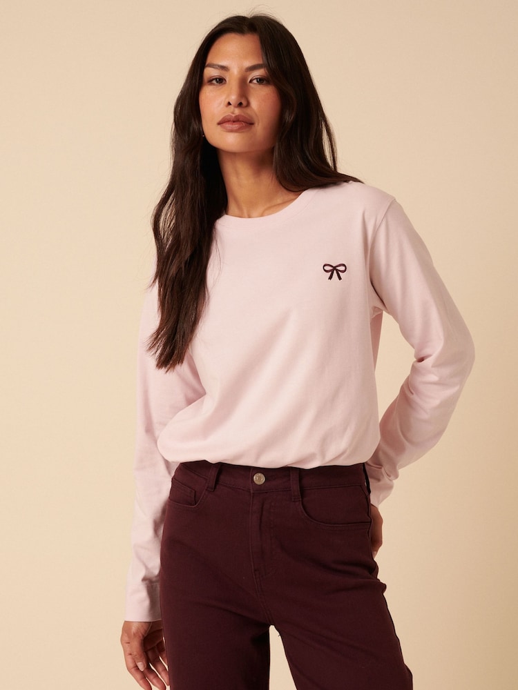 Nobodys Child Pink Wide Long Sleeve Embroidered T-Shirt - Image 1 of 5