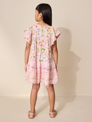 Pink Floral Print Angel Sleeve Dress (3-16yrs) - Image 2 of 3