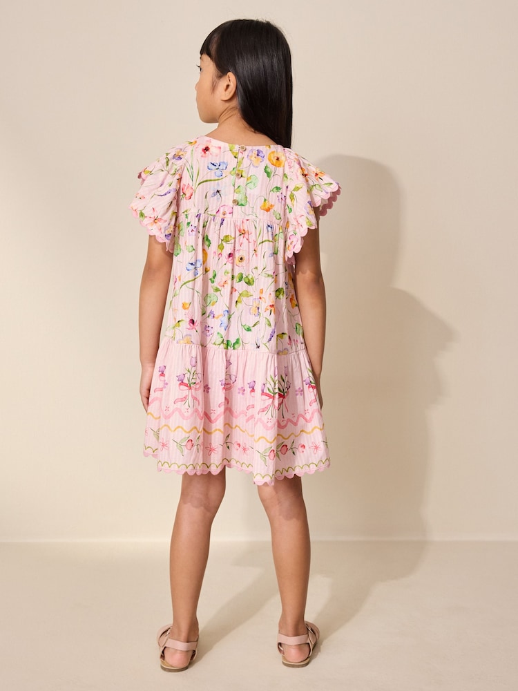 Pink Floral Print Angel Sleeve Dress (3-16yrs) - Image 2 of 3