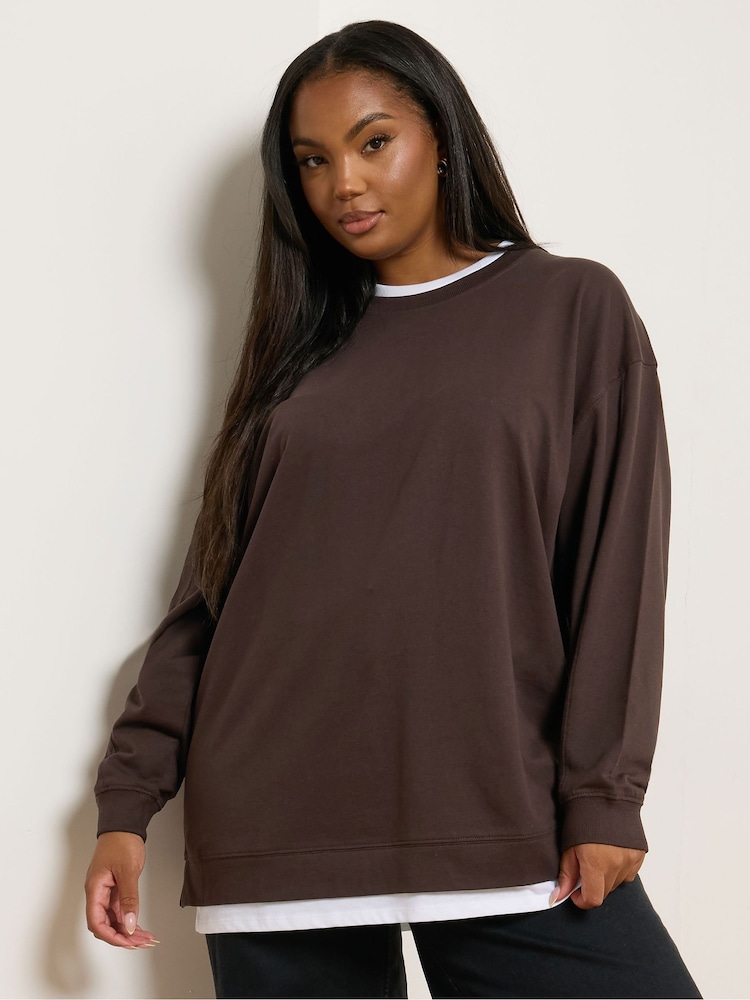 Yours Curve Brown 2 In 1 Jumper - Image 1 of 5 Yours Curve Brown 2 In 1 Jumper - Image 1 of 5