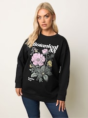 Yours Curve Black Floral Crew Neck Sweatshirt - Image 1 of 5