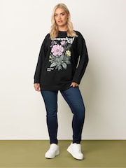 Yours Curve Black Floral Crew Neck Sweatshirt - Image 3 of 5