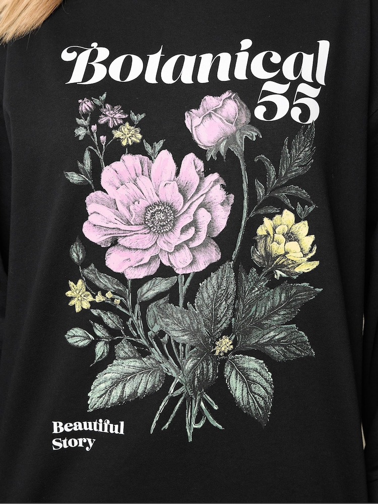 Yours Curve Black Floral Crew Neck Sweatshirt - Image 5 of 5