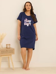 Yours Curve Blue Cat Dipped Back Nightdress 2 Pack - Image 2 of 8