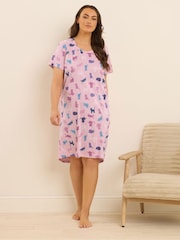 Yours Curve Blue Cat Dipped Back Nightdress 2 Pack - Image 3 of 8