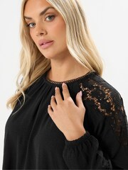 Yours Curve Black Lace Raglan Blouse - Image 4 of 5