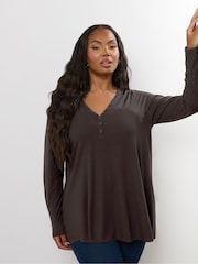 Yours Curve Henley Ribbed Swing Blouse - Imagen 1 de 5