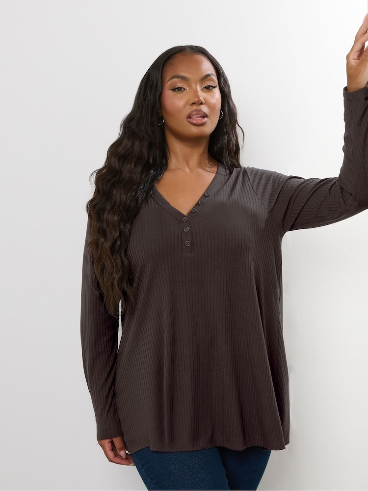 Yours Curve Henley Ribbed Swing Blouse - Imagen 1 de 5
