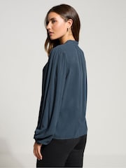 Long Tall Sally Blue Acid Wash Tie Neck Top - Image 2 of 5
