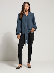 Long Tall Sally Blue Acid Wash Tie Neck Top - Image 3 of 5