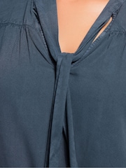 Long Tall Sally Blue Acid Wash Tie Neck Top - Image 4 of 5