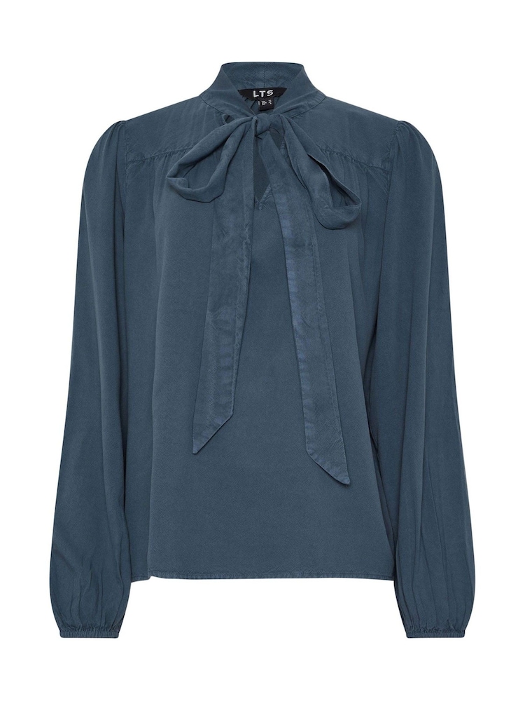 Long Tall Sally Blue Acid Wash Tie Neck Top - Image 5 of 5