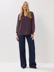 Long Tall Sally Purple Dobby Spot Shirred Cuff Blouse - Image 3 of 5