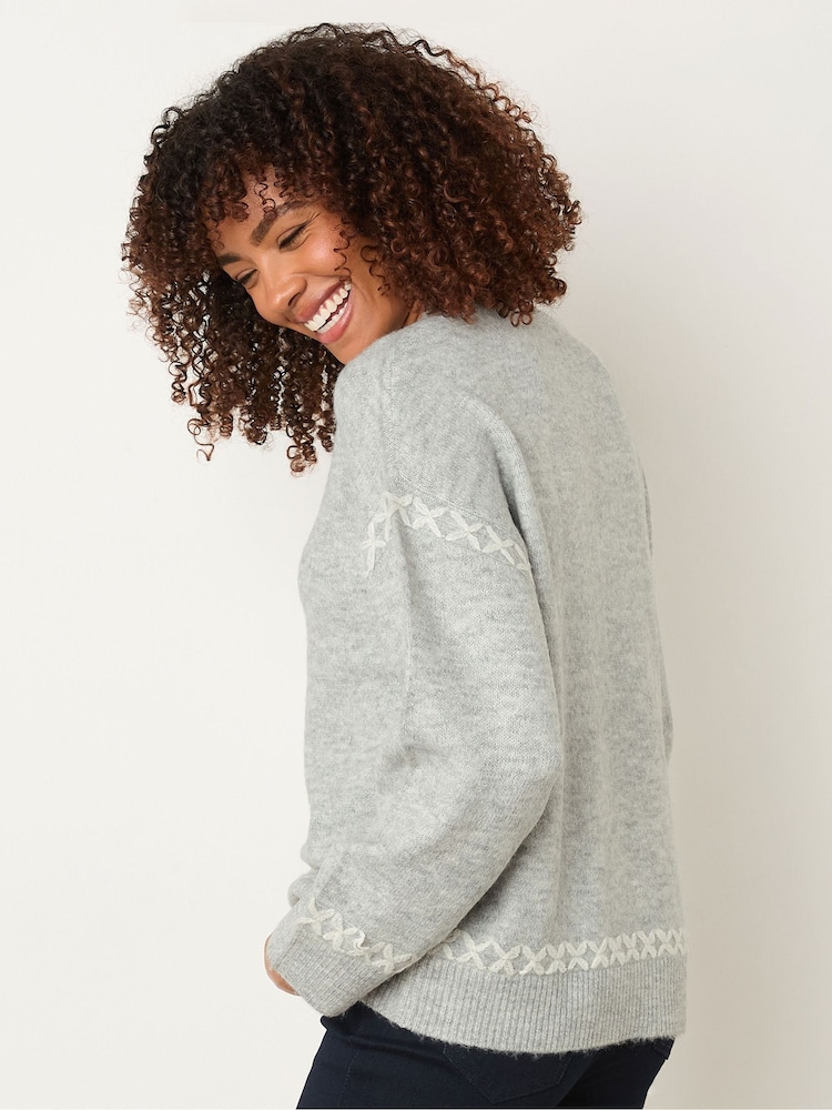 M&Co Grey Blanket Stitch Jumper - Image 2 of 5 M&Co Grey Blanket Stitch Jumper - Image 2 of 5