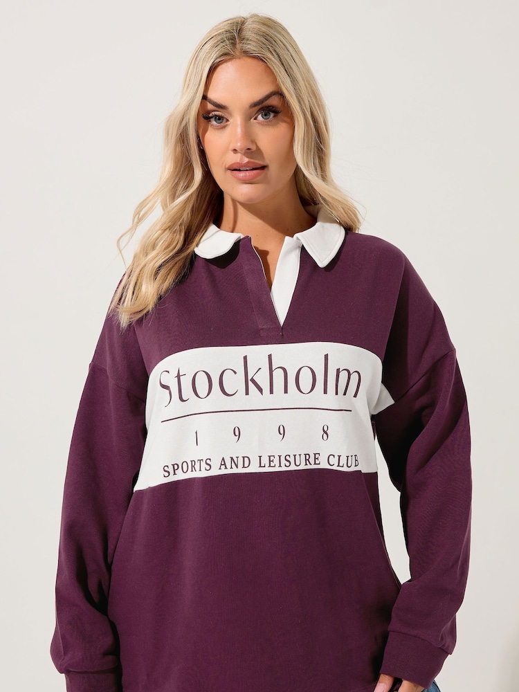 Yours Curve Red Stockholm Rugby Top - Image 1 of 5
