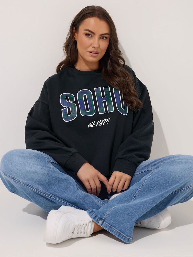 Yours Curve Black Crew Neck Sweatshirt - Image 1 of 6