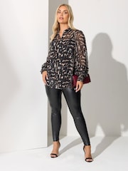 Yours Curve Brown London Cuffed Ruffle Shirt - Image 2 of 5