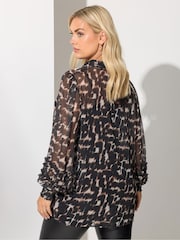 Yours Curve Brown London Cuffed Ruffle Shirt - Image 3 of 5