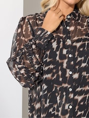Yours Curve Brown London Cuffed Ruffle Shirt - Image 4 of 5