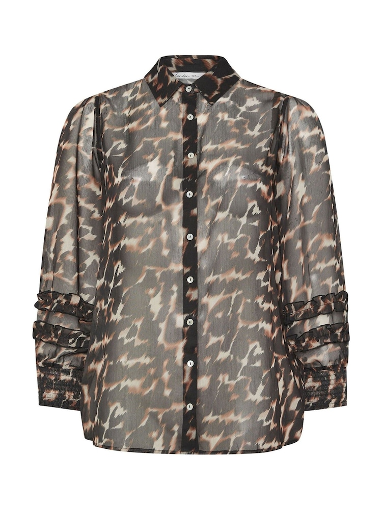 Yours Curve Brown London Cuffed Ruffle Shirt - Image 5 of 5 Yours Curve Brown London Cuffed Ruffle Shirt - Image 5 of 5