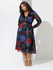 Yours Curve Black London Satin Wrap Dress - Image 2 of 5