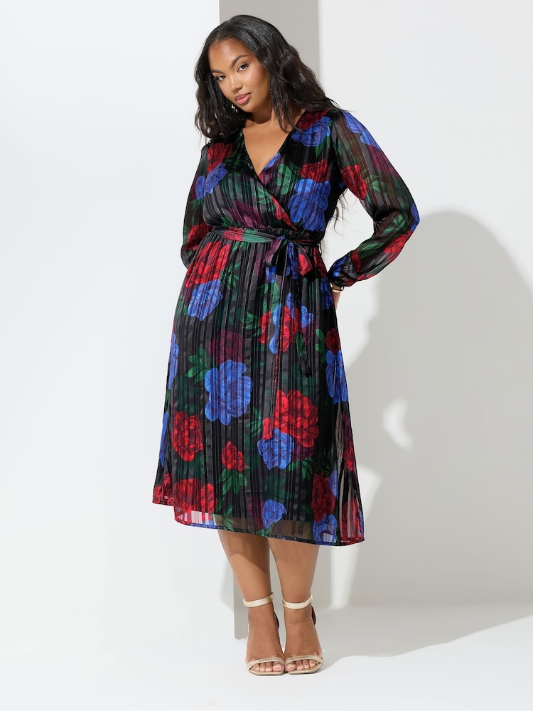 Yours Curve Black London Satin Wrap Dress - Image 2 of 5 Yours Curve Black London Satin Wrap Dress - Image 2 of 5