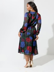 Yours Curve Black London Satin Wrap Dress - Image 3 of 5