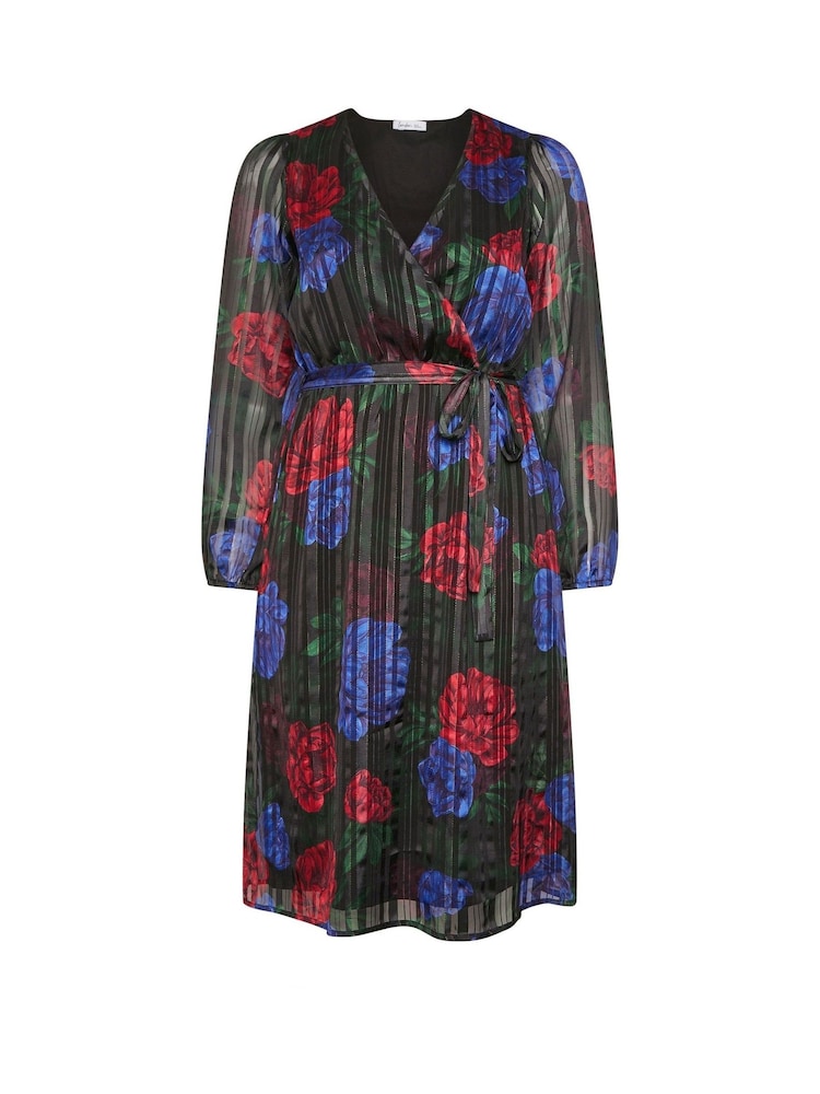 Yours Curve Black London Satin Wrap Dress - Image 5 of 5 Yours Curve Black London Satin Wrap Dress - Image 5 of 5