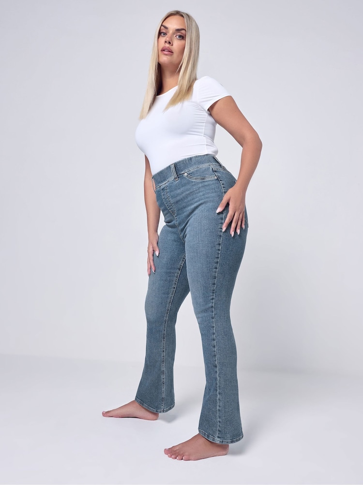 Yours Curve Blue Flare Jeggings - Image 2 of 6 Yours Curve Blue Flare Jeggings - Image 2 of 6