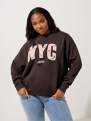 Yours Curve Brown Crew Neck Sweatshirt - Image 1 of 5
