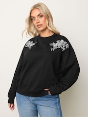 Preto - Yours Curve Embroidered Sweatshirt - Imagem 1 de 6