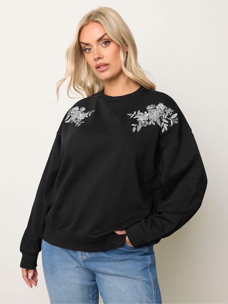 Preto - Yours Curve Embroidered Sweatshirt - Imagem 1 de 6