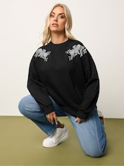 Preto - Yours Curve Embroidered Sweatshirt - Imagem 3 de 6