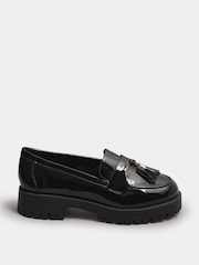 Yours Curve Black Extra-Wide Fit Tassel Patent Loafers With Gold Trim - Image 2 of 5