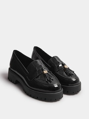 Yours Curve Black Extra-Wide Fit Tassel Patent Loafers With Gold Trim - Image 3 of 5