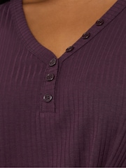 Yours Curve Purple Henley Ribbed Swing Blouse - Image 3 of 5
