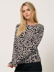 M&Co Natural Petite Leopard Print Jumper - Image 1 of 5