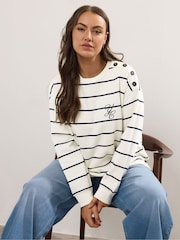 Yours Curve Cream Stripe Crew Neck Sweatshirt - Image 1 of 5