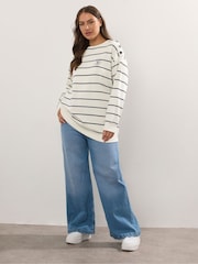 Yours Curve Cream Stripe Crew Neck Sweatshirt - Image 2 of 5