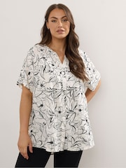 Yours Curve Cream Short Sleeve Notch Neck Top - Image 1 of 5
