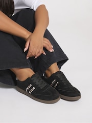Yours Curve Black Extra Wide Fit Retro Animal Print Stripe Trainers - Image 1 of 5