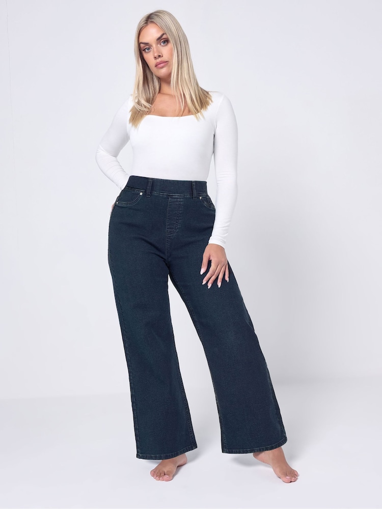 Yours Curve Navy Blue Wide Fit Wide Leg Jeggings - Image 2 of 10 Yours Curve Navy Blue Wide Fit Wide Leg Jeggings - Image 2 of 10