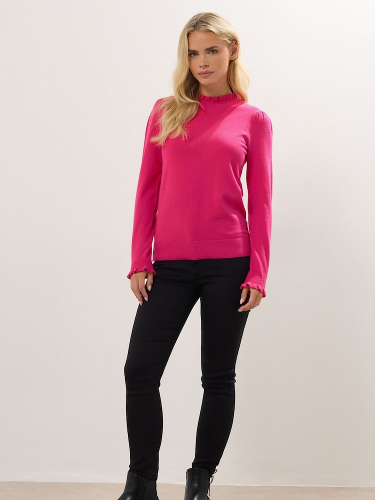 M&Co Pink Petite Frill Neck Jumper - Image 2 of 5 M&Co Pink Petite Frill Neck Jumper - Image 2 of 5