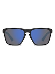 Polaroid Rectangular Sunglasses in Matte Black and Blue - Image 1 of 6
